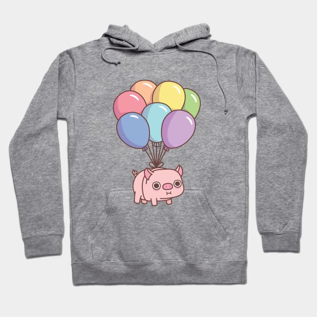 Cute Chubby Pig With Rainbow Balloons Hoodie by rustydoodle